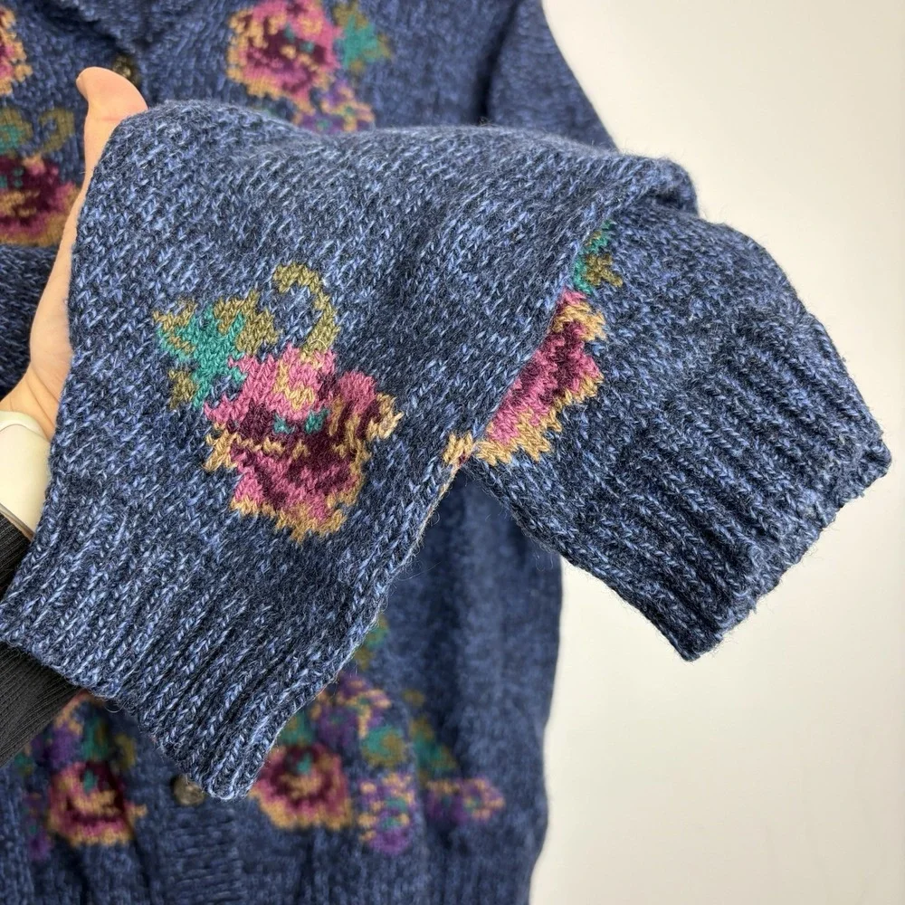 Vtg Women's Eddie Bauer Wool Blend Cardigan Sweater Grannycore Grandma Sz L - Picture 9 of 14